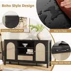 47 Mobile Credenza Rattan Boho da Fattoria con Ripiani Regolabili e Ante Ad Arco in Canneté, Madia Contenitore per Cucina, Sala da Pranzo, Soggiorno e Ingresso