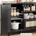 47 Mobile Credenza Rattan Boho da Fattoria con Ripiani Regolabili e Ante Ad Arco in Canneté, Madia Contenitore per Cucina, Sala da Pranzo, Soggiorno e Ingresso