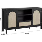 47 Mobile Credenza Rattan Boho da Fattoria con Ripiani Regolabili e Ante Ad Arco in Canneté, Madia Contenitore per Cucina, Sala da Pranzo, Soggiorno e Ingresso