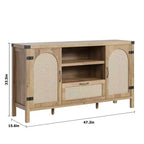 47 Mobile Credenza Rattan Boho da Fattoria con Ripiani Regolabili e Ante Ad Arco in Canneté, Madia Contenitore per Cucina, Sala da Pranzo, Soggiorno e Ingresso