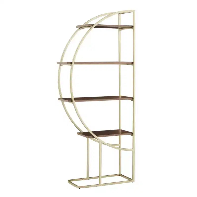 Diana Natural Finish Gold Metal Half Moon Bookcase - Natural/Gold - iNSPIRE Q
