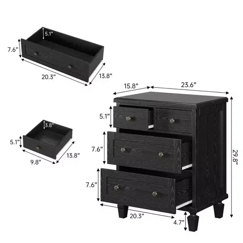 Commode 4 tiroirs pour chambre à coucher, commode vintage avec pieds fuselés, petite commode de chevet en bois, organisateur de rangement de vêtements, marron clair
