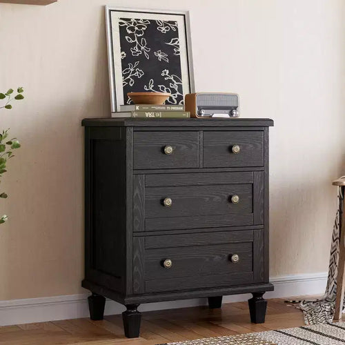 4 Drawer Dresser for Bedroom, Vintage Chest of Drawers with Tapered Legs, Wooden Small Dresser Nightstand, Clothes Storage Organizer, Light Brown