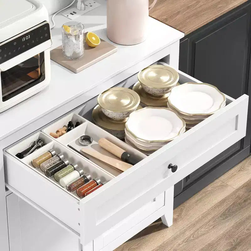 Mobile Buffet Credenza da 160 cm, Mobiletto con 4 Ganci, Cassetto e Ripiani Regolabili, Mobile Contenitore per Cucina, Salotto e Sala da Pranzo