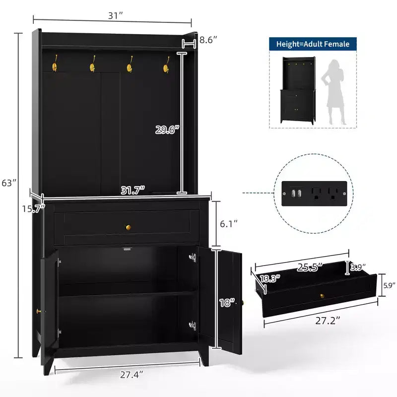 Mobile Buffet Credenza da 160 cm, Mobiletto con 4 Ganci, Cassetto e Ripiani Regolabili, Mobile Contenitore per Cucina, Salotto e Sala da Pranzo