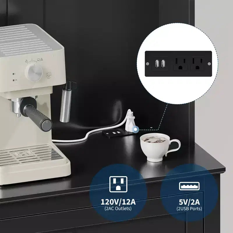 Mobile Buffet Credenza da 160 cm, Mobiletto con 4 Ganci, Cassetto e Ripiani Regolabili, Mobile Contenitore per Cucina, Salotto e Sala da Pranzo