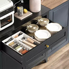 Mobile Buffet Credenza da 160 cm, Mobiletto con 4 Ganci, Cassetto e Ripiani Regolabili, Mobile Contenitore per Cucina, Salotto e Sala da Pranzo