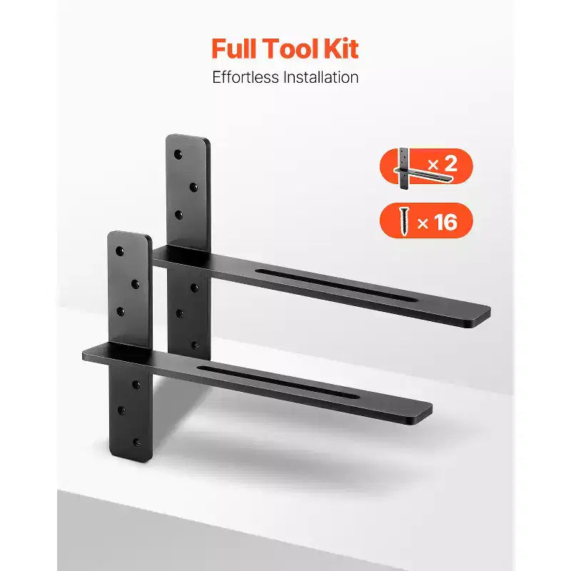 VEVOR Staffe a T per Scaffali 2 Pezzi, Capacità di Carico 90 kg, 457.2x73.5x304.8 mm, Staffe per Scaffali in Acciaio Solido Resistenti, Nere