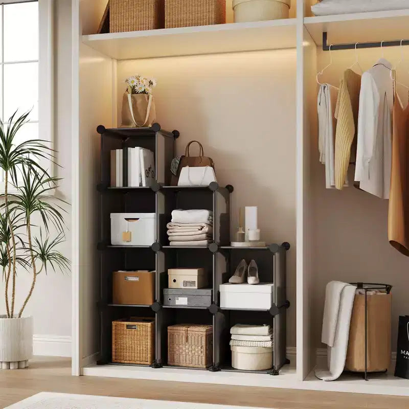 Organizzatore portaoggetti a 9 cubi - Scaffale modulare per cubi resistente, 30 x 30 x 30 cm, ripiani per armadio fai da te impilabili con piedini anti-ribaltamento e kit di attrezzi