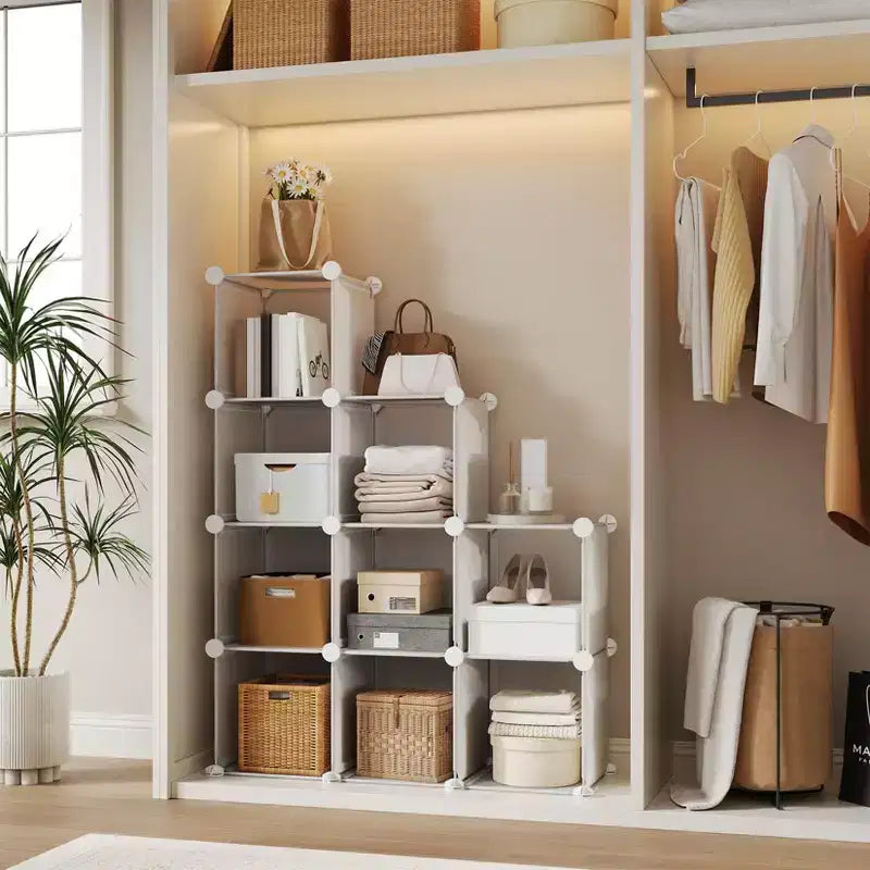 Organizzatore portaoggetti a 9 cubi - Scaffale modulare per cubi resistente, 30 x 30 x 30 cm, ripiani per armadio fai da te impilabili con piedini anti-ribaltamento e kit di attrezzi