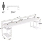 Scrivania Lantine extra lunga da 199,9 cm per due persone con supporto per monitor e mensole portaoggetti, tavolo da studio e lavoro bianco per ufficio domestico.