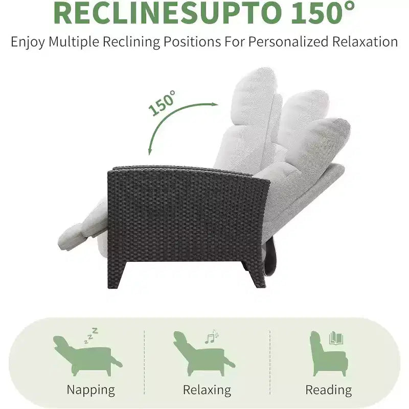 Fauteuil inclinable d'extérieur en osier avec dossier et repose-pieds réglables, chaise de patio inclinable indépendante, fauteuil inclinable d'extérieur avec coussin