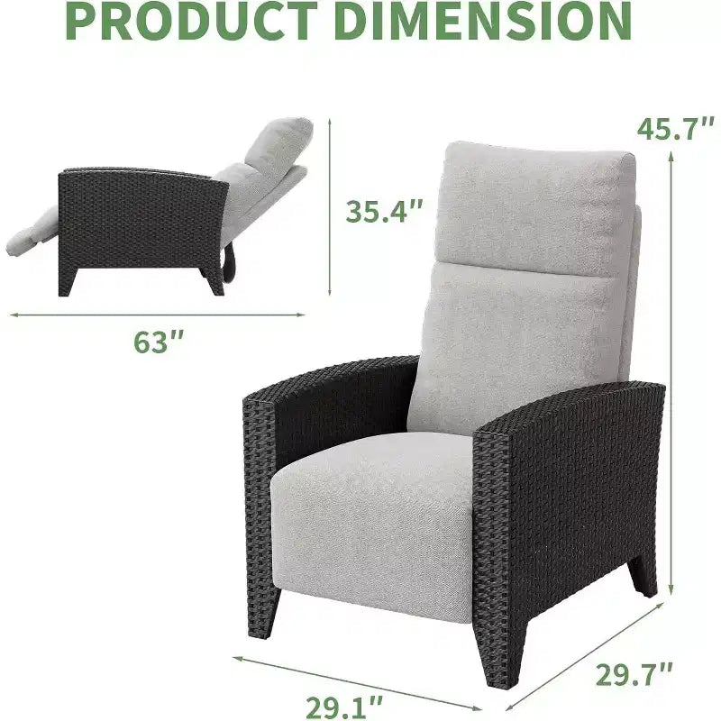 Fauteuil inclinable d'extérieur en osier avec dossier et repose-pieds réglables, chaise de patio inclinable indépendante, fauteuil inclinable d'extérieur avec coussin