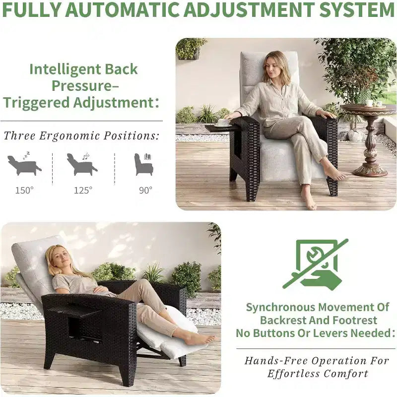 Fauteuil inclinable d'extérieur en osier avec dossier et repose-pieds réglables, chaise de patio inclinable indépendante, fauteuil inclinable d'extérieur avec coussin