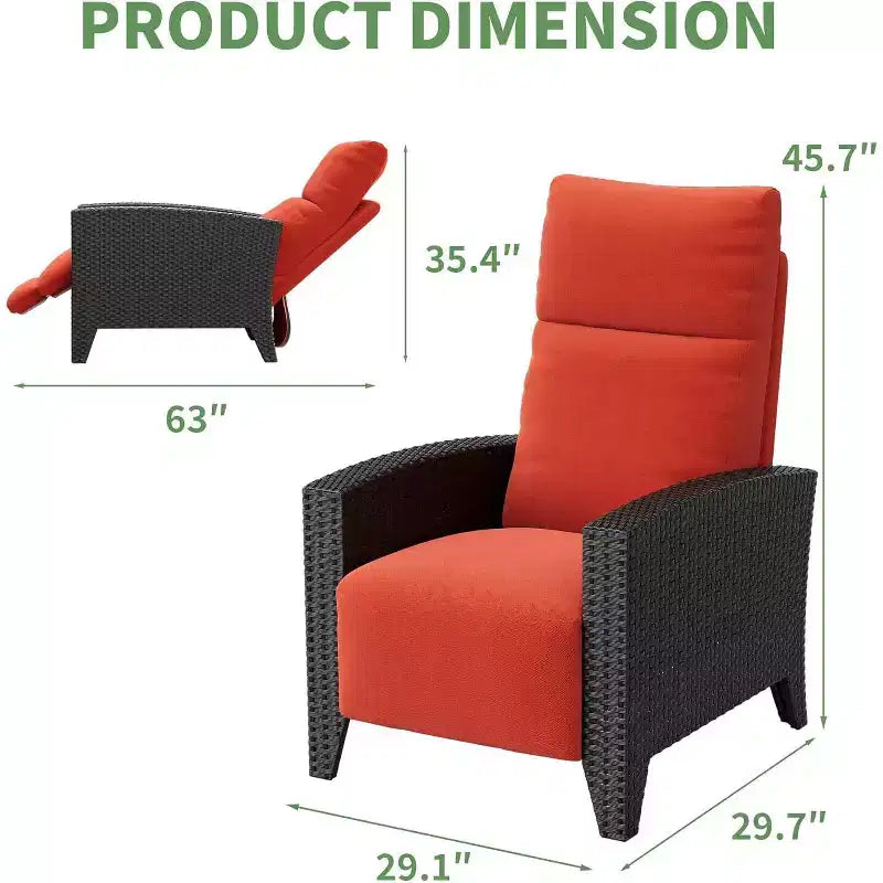Fauteuil inclinable d'extérieur en osier avec dossier et repose-pieds réglables, chaise de patio inclinable indépendante, fauteuil inclinable d'extérieur avec coussin