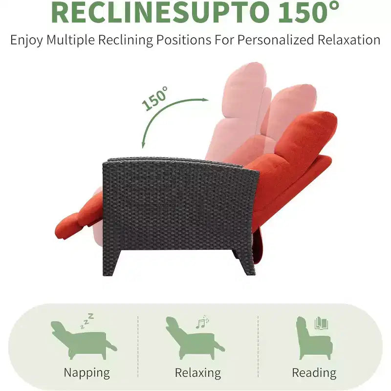 Fauteuil inclinable d'extérieur en osier avec dossier et repose-pieds réglables, chaise de patio inclinable indépendante, fauteuil inclinable d'extérieur avec coussin