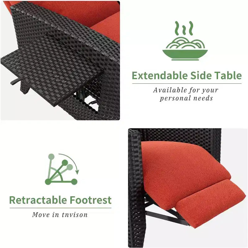 Fauteuil inclinable d'extérieur en osier avec dossier et repose-pieds réglables, chaise de patio inclinable indépendante, fauteuil inclinable d'extérieur avec coussin