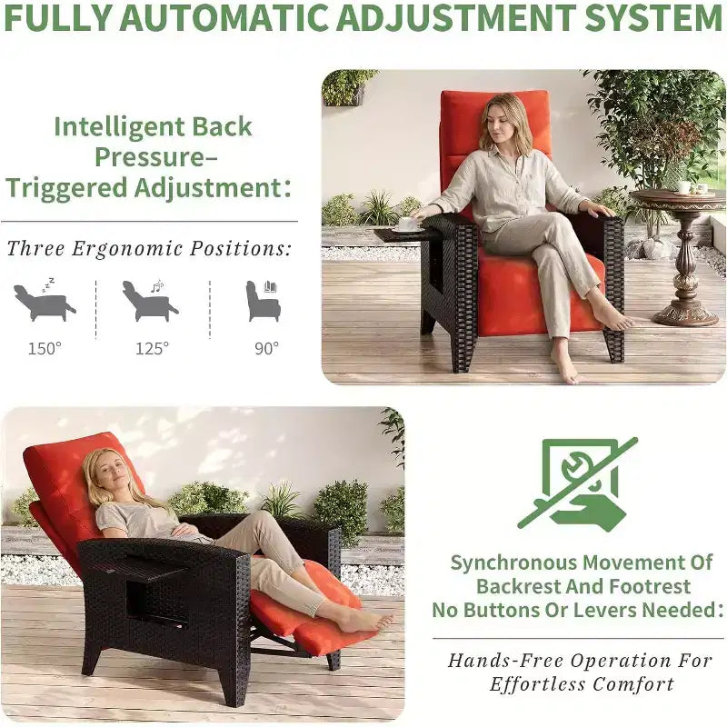 Fauteuil inclinable d'extérieur en osier avec dossier et repose-pieds réglables, chaise de patio inclinable indépendante, fauteuil inclinable d'extérieur avec coussin