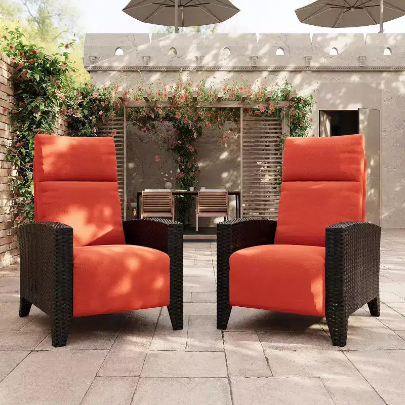 Fauteuil inclinable d'extérieur en osier avec dossier et repose-pieds réglables, chaise de patio inclinable indépendante, fauteuil inclinable d'extérieur avec coussin