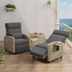 Fauteuil inclinable d'extérieur en osier avec dossier et repose-pieds réglables, chaise de patio inclinable indépendante, fauteuil inclinable d'extérieur avec coussin