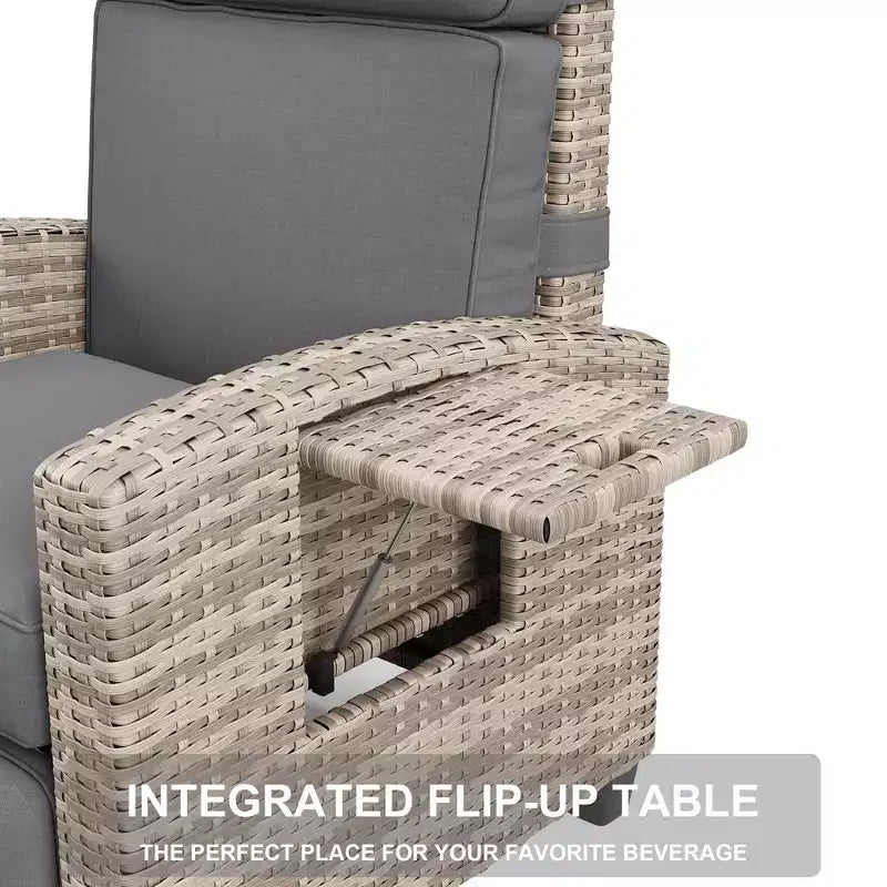 Fauteuil inclinable d'extérieur en osier avec dossier et repose-pieds réglables, chaise de patio inclinable indépendante, fauteuil inclinable d'extérieur avec coussin