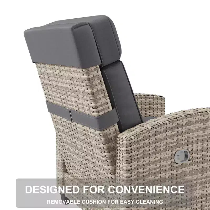 Fauteuil inclinable d'extérieur en osier avec dossier et repose-pieds réglables, chaise de patio inclinable indépendante, fauteuil inclinable d'extérieur avec coussin