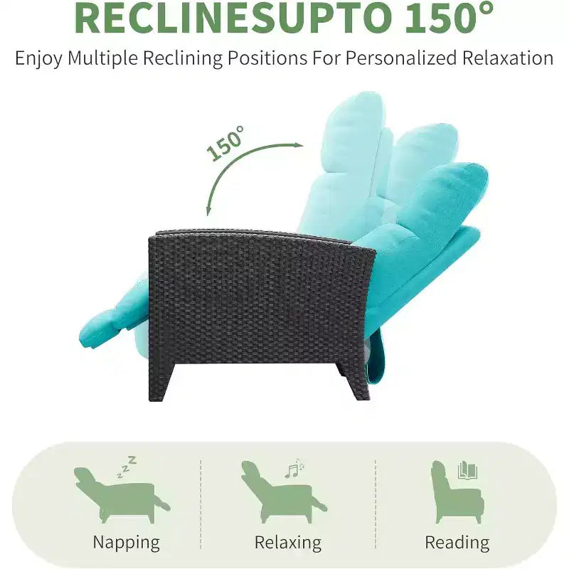 Fauteuil inclinable d'extérieur en osier avec dossier et repose-pieds réglables, chaise de patio inclinable indépendante, fauteuil inclinable d'extérieur avec coussin