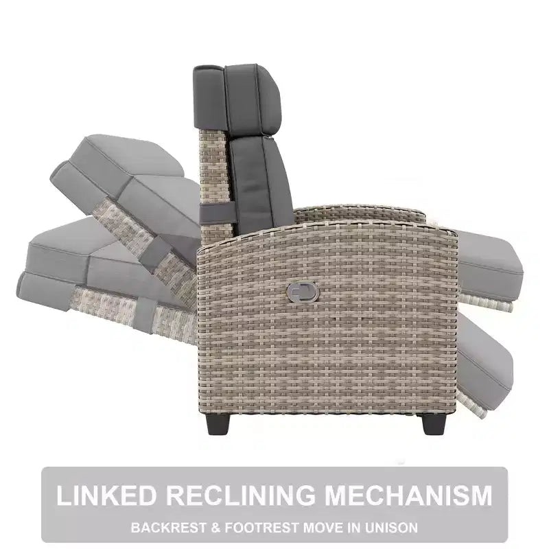 Fauteuil inclinable d'extérieur en osier avec dossier et repose-pieds réglables, chaise de patio inclinable indépendante, fauteuil inclinable d'extérieur avec coussin