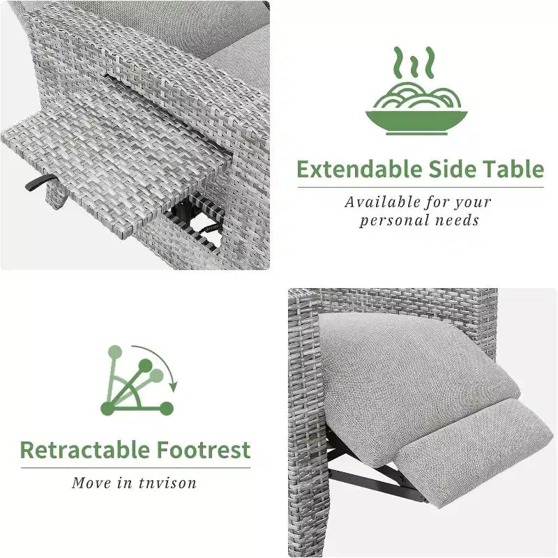 Fauteuil inclinable d'extérieur en osier avec dossier et repose-pieds réglables, chaise de patio inclinable indépendante, fauteuil inclinable d'extérieur avec coussin