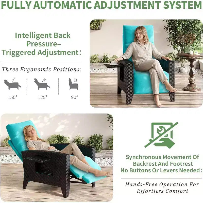 Fauteuil inclinable d'extérieur en osier avec dossier et repose-pieds réglables, chaise de patio inclinable indépendante, fauteuil inclinable d'extérieur avec coussin