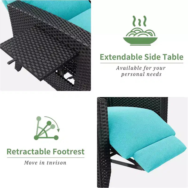 Fauteuil inclinable d'extérieur en osier avec dossier et repose-pieds réglables, chaise de patio inclinable indépendante, fauteuil inclinable d'extérieur avec coussin