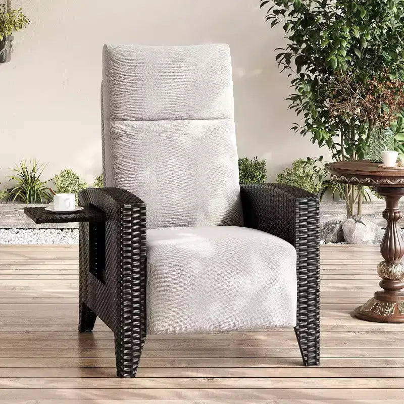Fauteuil inclinable d'extérieur en osier avec dossier et repose-pieds réglables, chaise de patio inclinable indépendante, fauteuil inclinable d'extérieur avec coussin