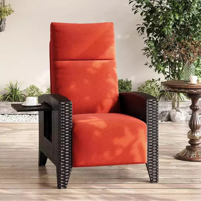 Fauteuil inclinable d'extérieur en osier avec dossier et repose-pieds réglables, chaise de patio inclinable indépendante, fauteuil inclinable d'extérieur avec coussin