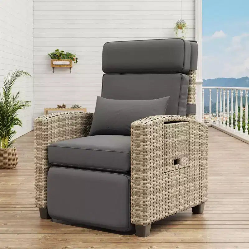 Fauteuil inclinable d'extérieur en osier avec dossier et repose-pieds réglables, chaise de patio inclinable indépendante, fauteuil inclinable d'extérieur avec coussin