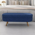 Banc de rangement ottoman Zeus et Ruta en tissu ovale avec pieds en bois d'hévéa