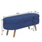 Banc de rangement ottoman Zeus et Ruta en tissu ovale avec pieds en bois d'hévéa