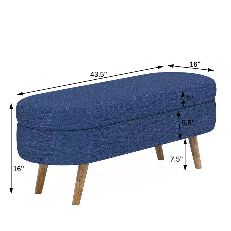 Banc de rangement ottoman Zeus et Ruta en tissu ovale avec pieds en bois d'hévéa