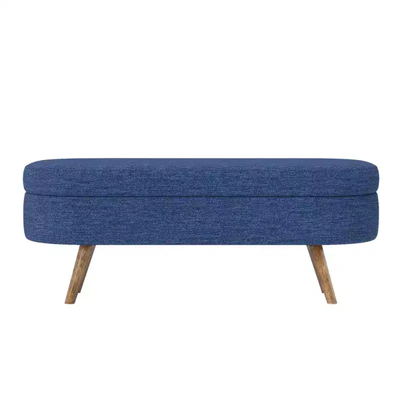 Banc de rangement ottoman Zeus et Ruta en tissu ovale avec pieds en bois d'hévéa
