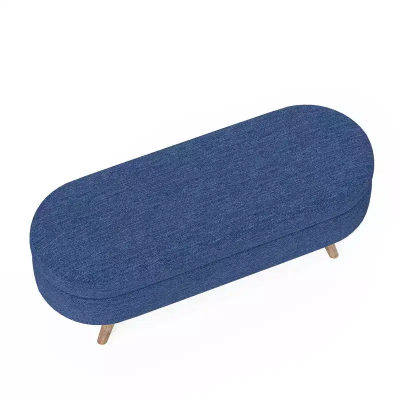 Banc de rangement ottoman Zeus et Ruta en tissu ovale avec pieds en bois d'hévéa