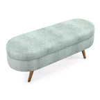Banc de rangement ottoman Zeus et Ruta en tissu ovale avec pieds en bois d'hévéa