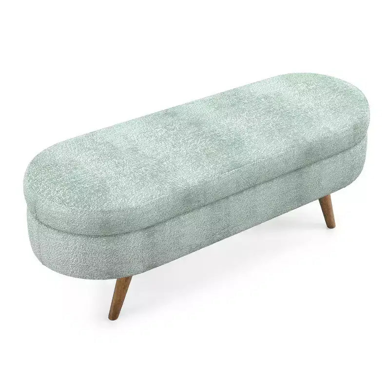 Banc de rangement ottoman Zeus et Ruta en tissu ovale avec pieds en bois d'hévéa