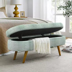 Banc de rangement ottoman Zeus et Ruta en tissu ovale avec pieds en bois d'hévéa
