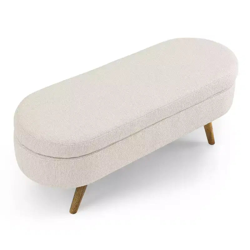 Banc de rangement ottoman Zeus et Ruta en tissu ovale avec pieds en bois d'hévéa