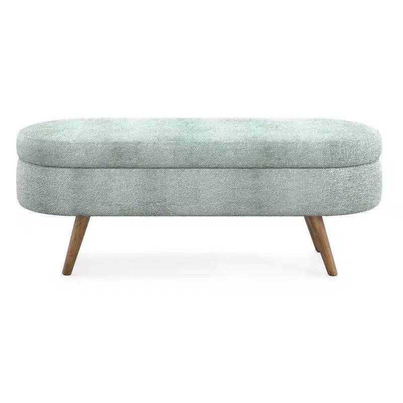 Banc de rangement ottoman Zeus et Ruta en tissu ovale avec pieds en bois d'hévéa
