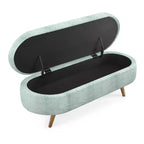 Banc de rangement ottoman Zeus et Ruta en tissu ovale avec pieds en bois d'hévéa