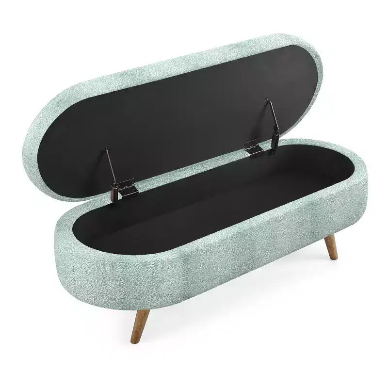Banc de rangement ottoman Zeus et Ruta en tissu ovale avec pieds en bois d'hévéa