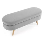 Banc de rangement ottoman Zeus et Ruta en tissu ovale avec pieds en bois d'hévéa