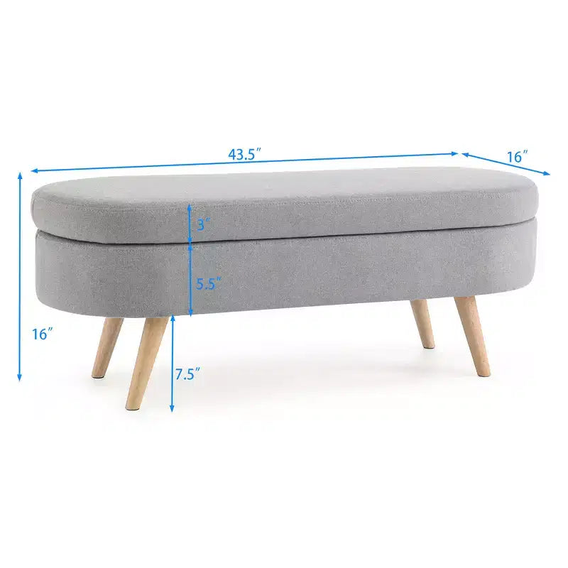 Banc de rangement ottoman Zeus et Ruta en tissu ovale avec pieds en bois d'hévéa