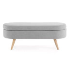 Banc de rangement ottoman Zeus et Ruta en tissu ovale avec pieds en bois d'hévéa