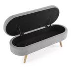 Banc de rangement ottoman Zeus et Ruta en tissu ovale avec pieds en bois d'hévéa